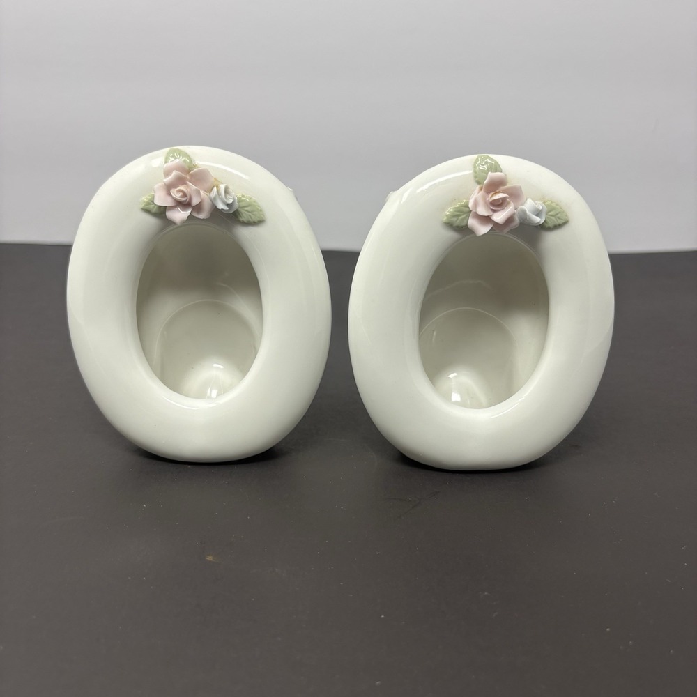 Vintage Norcrest Japan Porcelain Photo Frames Pair Roses Cottage Shabby Chic